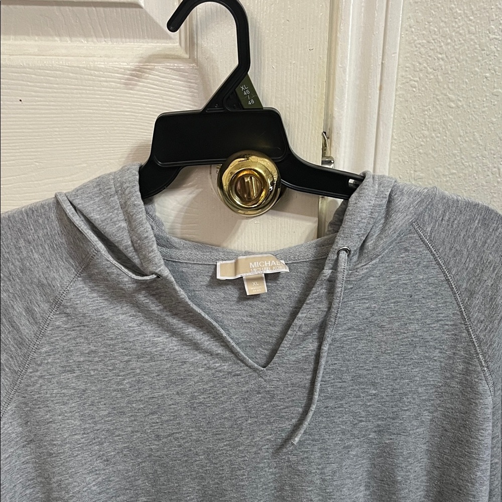 Michael Kors Light Gray V-Neck Hooded Pullover